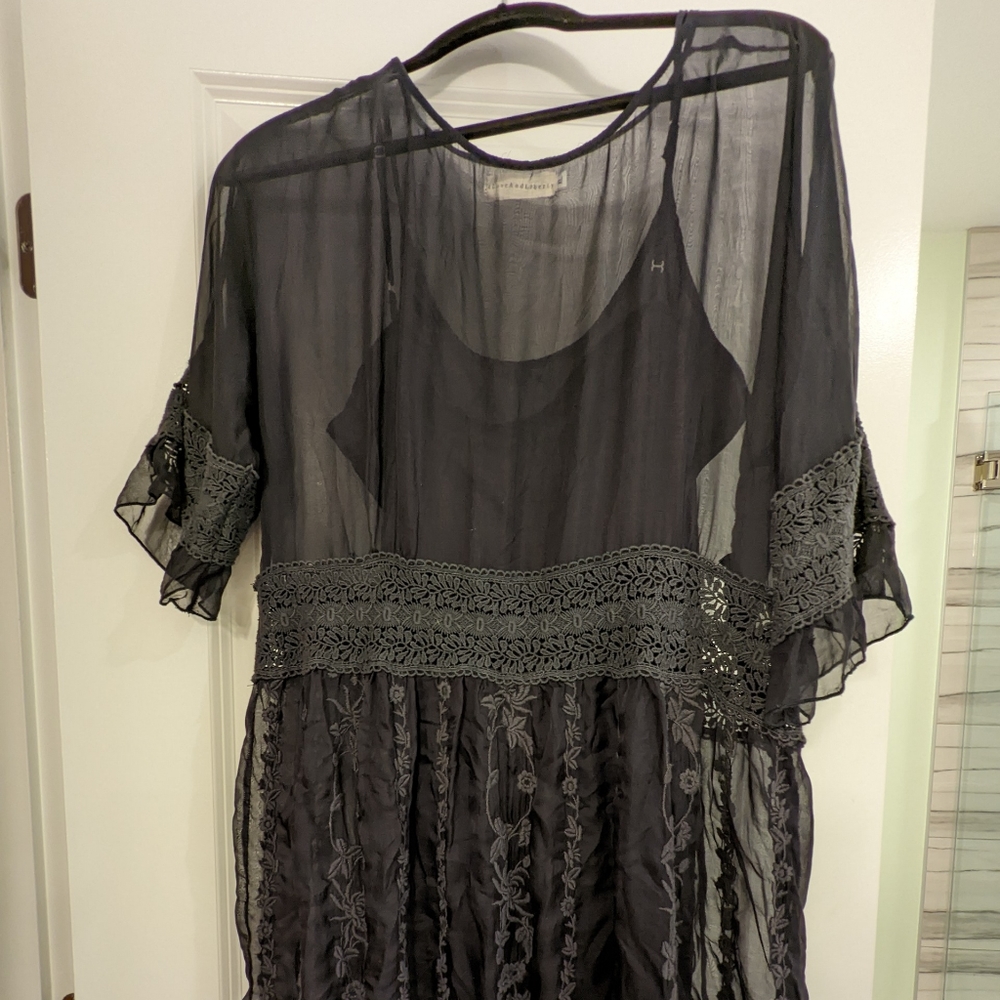 Johnny Was 4 Love and Liberty Sheer Embroidery Dress. XL. Washed Black.